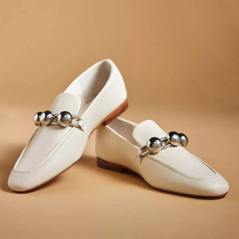 Marc Fisher LTD Women's Ivory Elenda Leather Loafers Sz US 8 EU 38.5